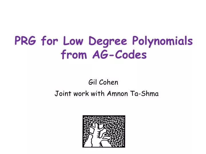 prg for low degree polynomials from ag codes