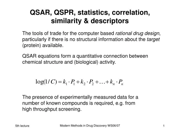 qsar qspr statistics correlation similarity descriptors