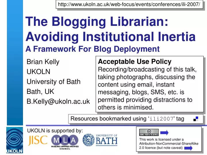 the blogging librarian avoiding institutional inertia a framework for blog deployment