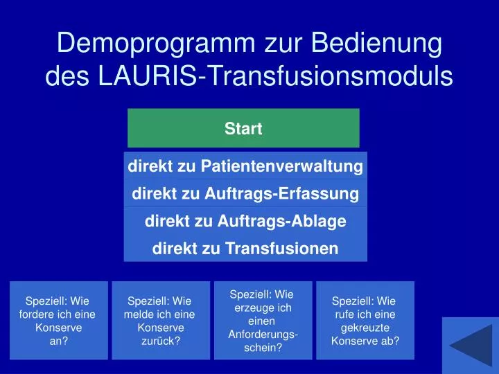 demoprogramm zur bedienung des lauris transfusionsmoduls