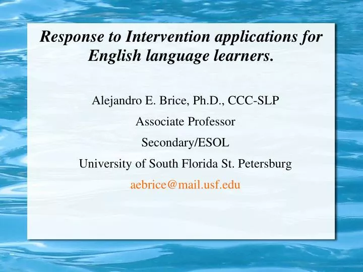 response to intervention applications for english language learners