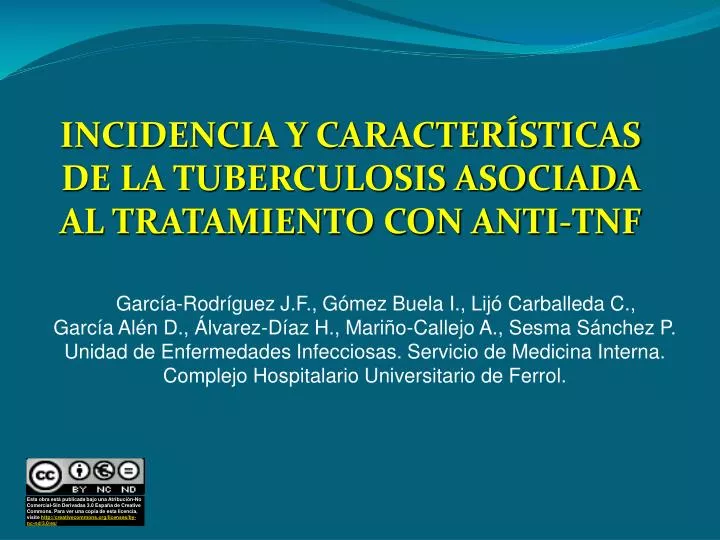 incidencia y caracter sticas de la tuberculosis asociada al tratamiento con anti tnf