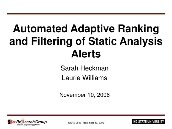 automated adaptive ranking and filtering of static analysis alerts