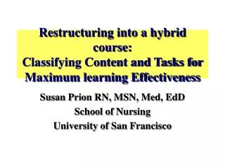 Susan Prion RN, MSN, Med, EdD School of Nursing University of San Francisco