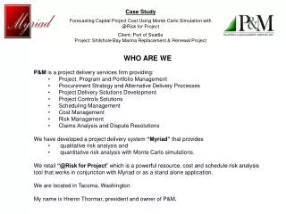 Case Study Forecasting Capital Project Cost Using Monte Carlo Simulation with @Risk for Project