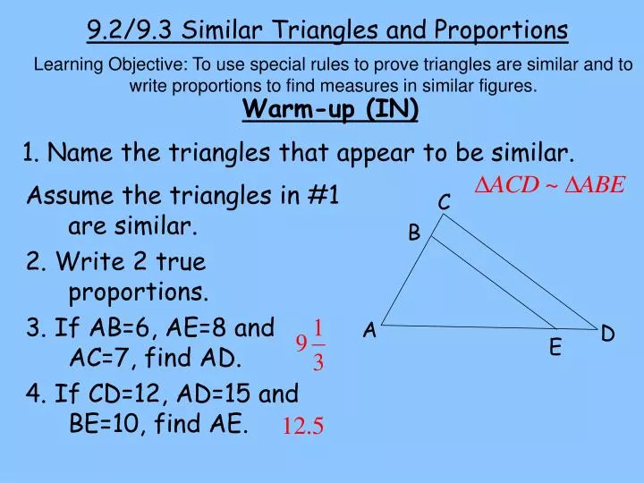 9 2 9 3 similar triangles and proportions