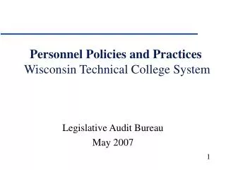 Personnel Policies and Practices Wisconsin Technical College System