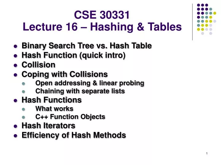 cse 30331 lecture 16 hashing tables