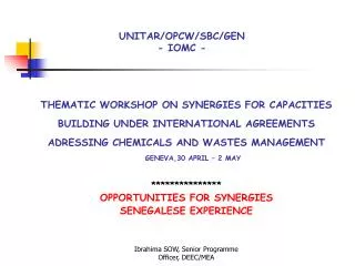 THEMATIC WORKSHOP ON SYNERGIES FOR CAPACITIES BUILDING UNDER INTERNATIONAL AGREEMENTS