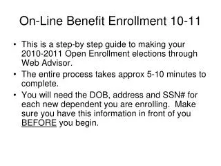 On-Line Benefit Enrollment 10-11
