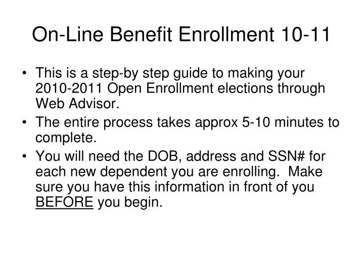 on line benefit enrollment 10 11