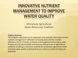 Innovative Nutrient Management to Improve Water Quality