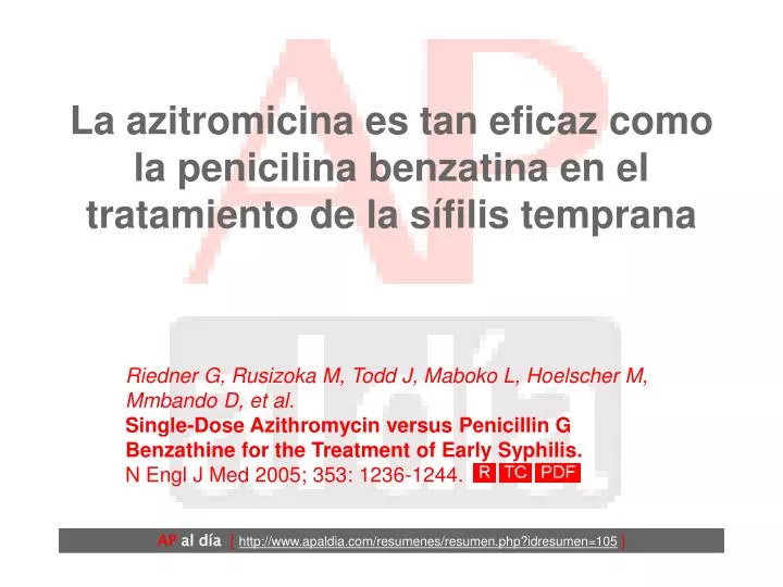 la azitromicina es tan eficaz como la penicilina benzatina en el tratamiento de la s filis temprana