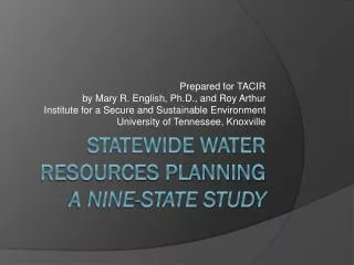 Statewide Water Resources Planning A Nine-State Study
