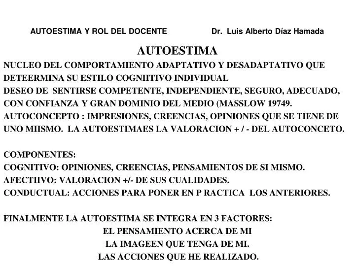 autoestima y rol del docente dr luis alberto d az hamada