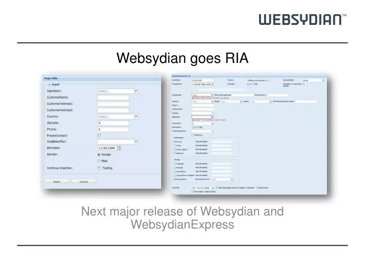 next major release of websydian and websydianexpress