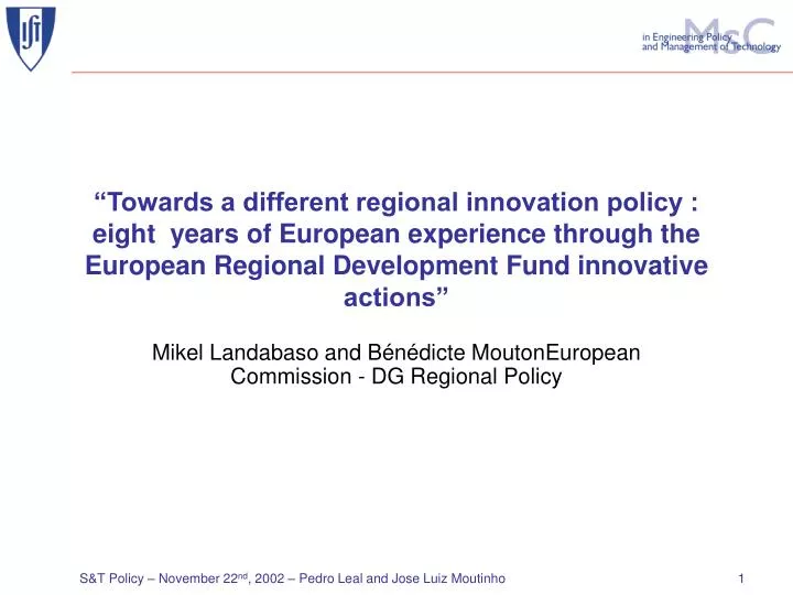 mikel landabaso and b n dicte moutoneuropean commission dg regional policy