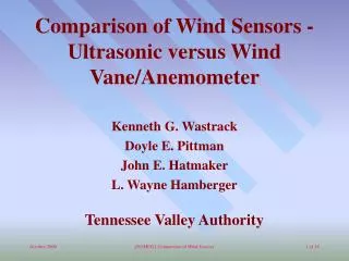 Comparison of Wind Sensors - Ultrasonic versus Wind Vane/Anemometer