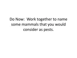 Do Now: Work together to name some mammals that you would consider as pests.