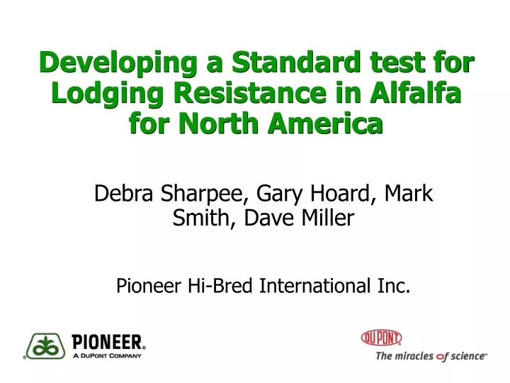 developing a standard test for lodging resistance in alfalfa for north america