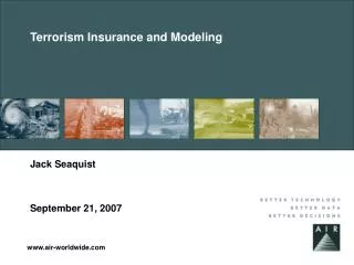 Terrorism Insurance and Modeling