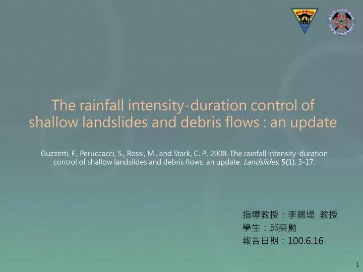 the rainfall intensity duration control of shallow landslides and debris flows an update