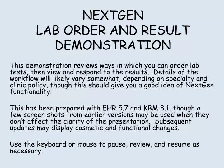 nextgen lab order and result demonstration