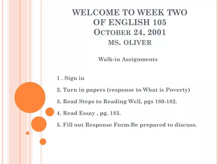 welcome to week two of english 105 october 24 2001 ms oliver
