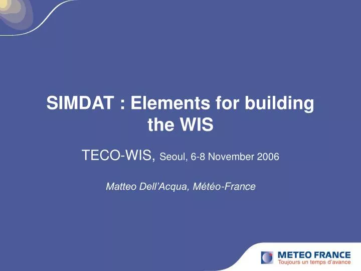 simdat elements for building the wis