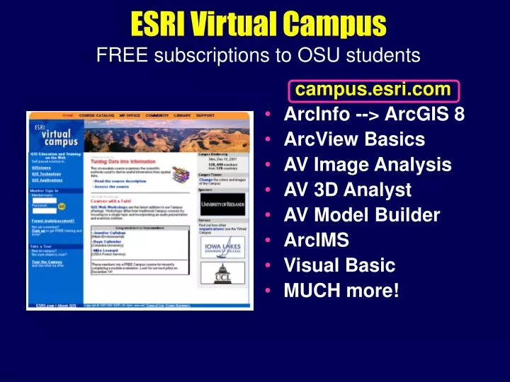 esri virtual campus free subscriptions to osu students