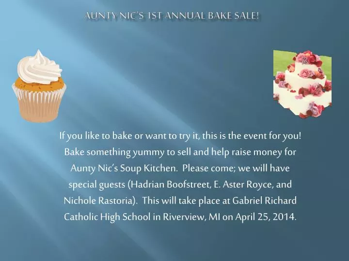 aunty nic s 1st annual bake sale