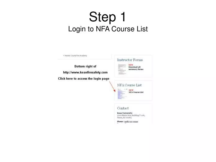 step 1 login to nfa course list
