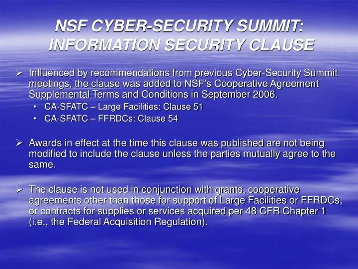 nsf cyber security summit information security clause
