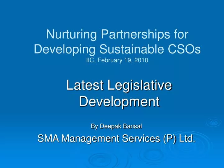 nurturing partnerships for developing sustainable csos iic february 19 2010