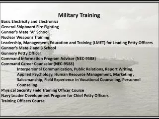 Military Training Basic Electricity and Electronics General Shipboard Fire Fighting