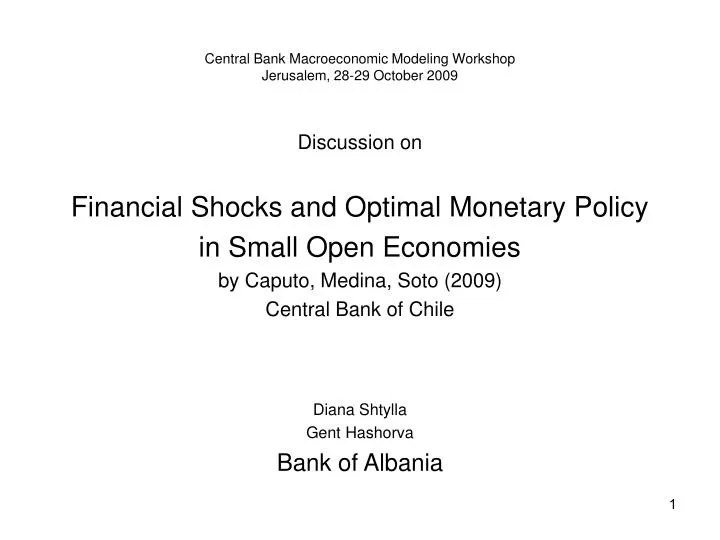 central bank macroeconomic modeling workshop jerusalem 28 29 october 2009