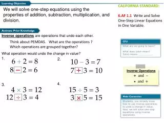 We will solve one-step equations using the