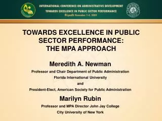 TOWARDS EXCELLENCE IN PUBLIC SECTOR PERFORMANCE: THE MPA APPROACH