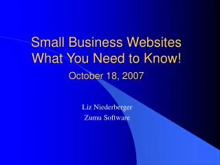 Small Business Websites What You Need to Know! October 18, 2007