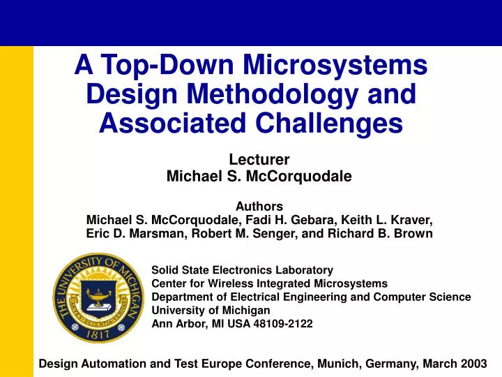 a top down microsystems design methodology and associated challenges