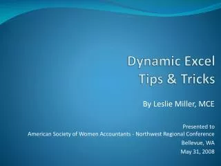 Dynamic Excel Tips &amp; Tricks