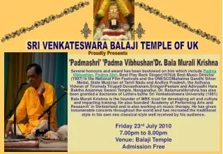 SRI VENKATESWARA BALAJI TEMPLE OF UK