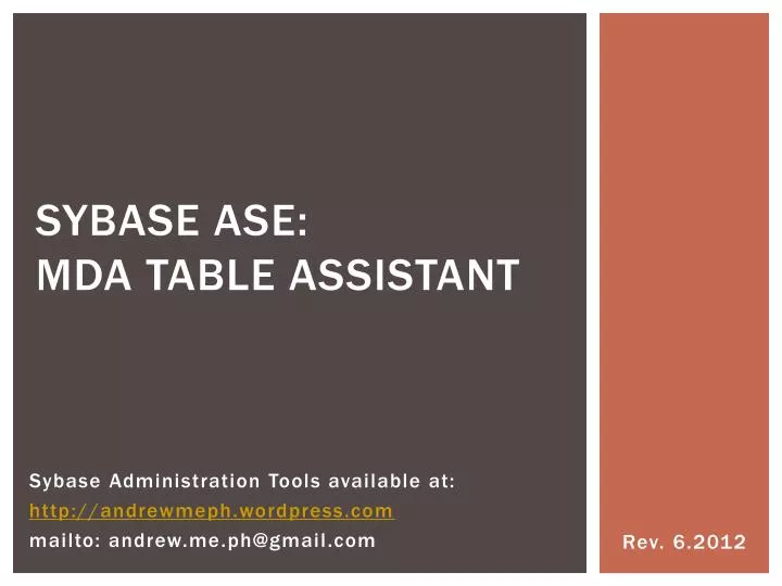 sybase ase mda table assistant