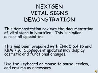 NEXTGEN VITAL SIGNS DEMONSTRATION