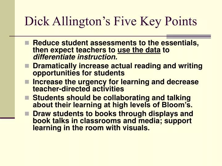 dick allington s five key points