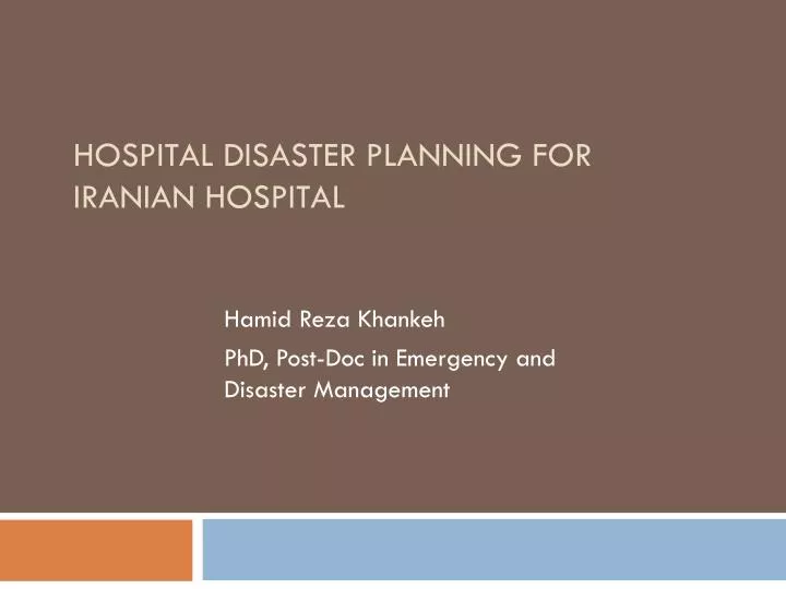 hospital disaster planning for iranian hospital