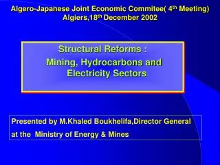Algero-Japanese Joint Economic Commitee( 4 th Meeting) Algiers,18 th December 2002