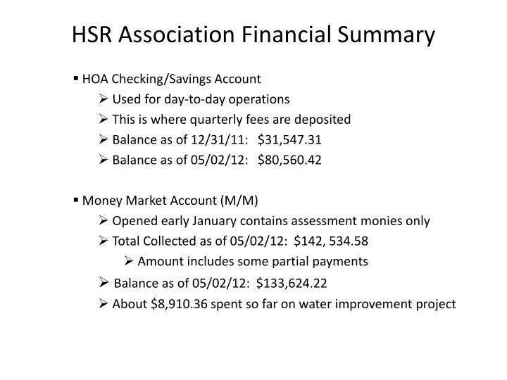 hsr association financial summary