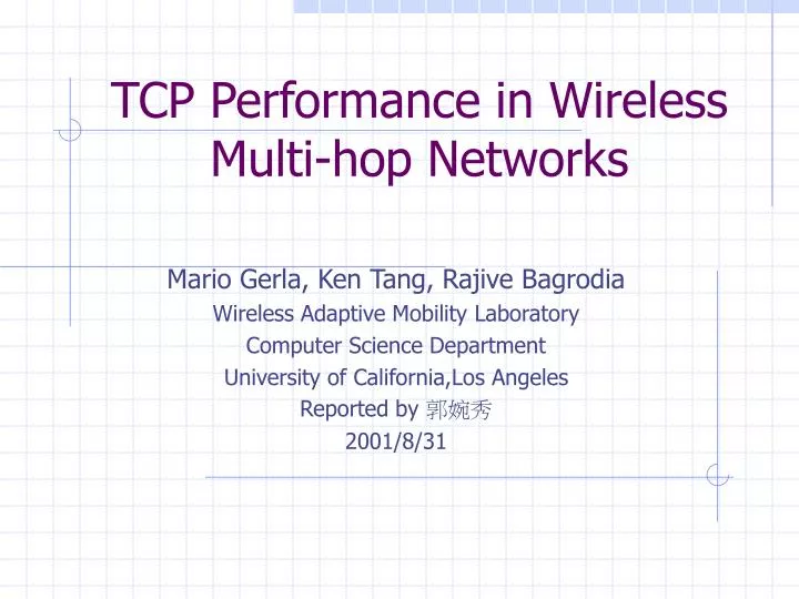 tcp performance in wireless multi hop networks