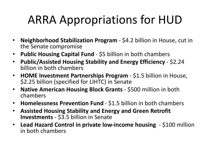 arra appropriations for hud